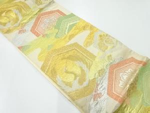 アンティーク　霞に亀甲・鶴模様織出し袋帯（材料）